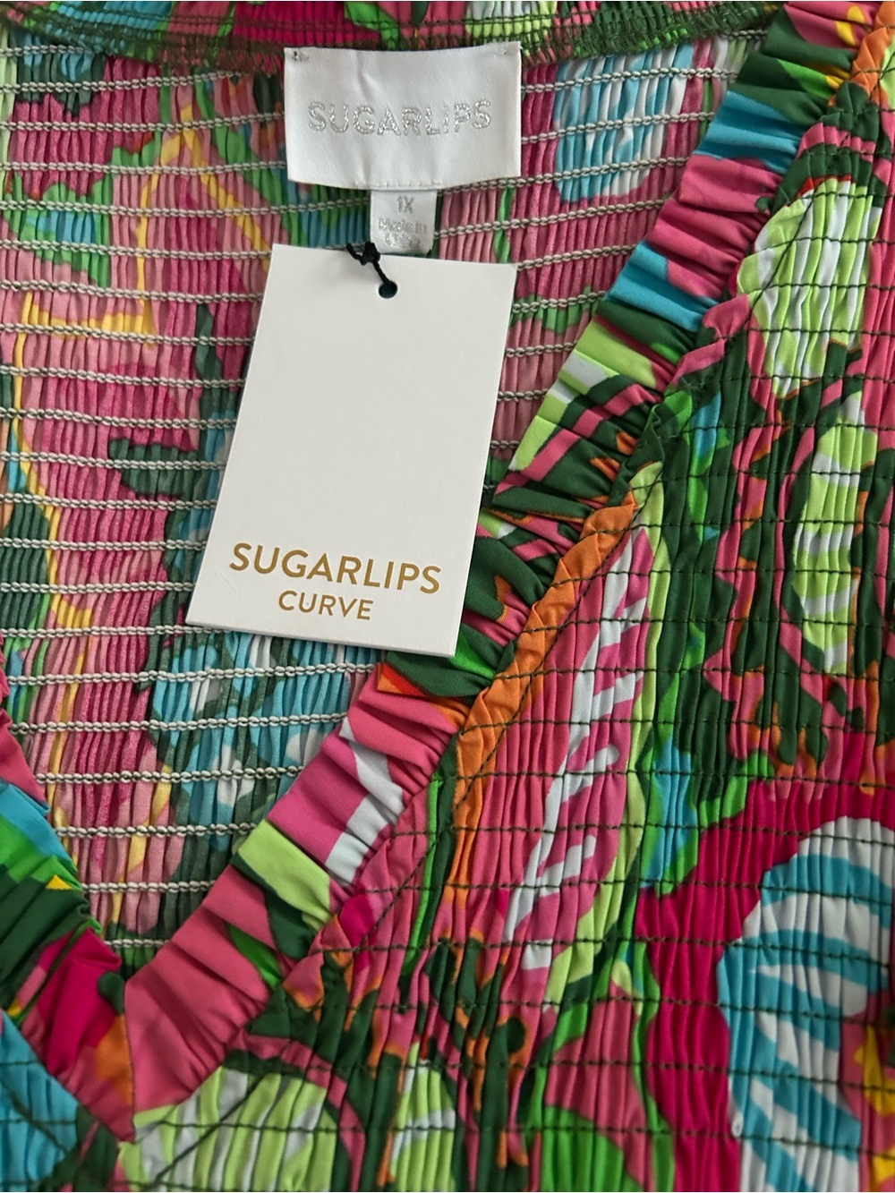 NWT Sugarlips 1X Lanai Multi Color Tropic Smocked MIDI Dress - Picture 7 of 7